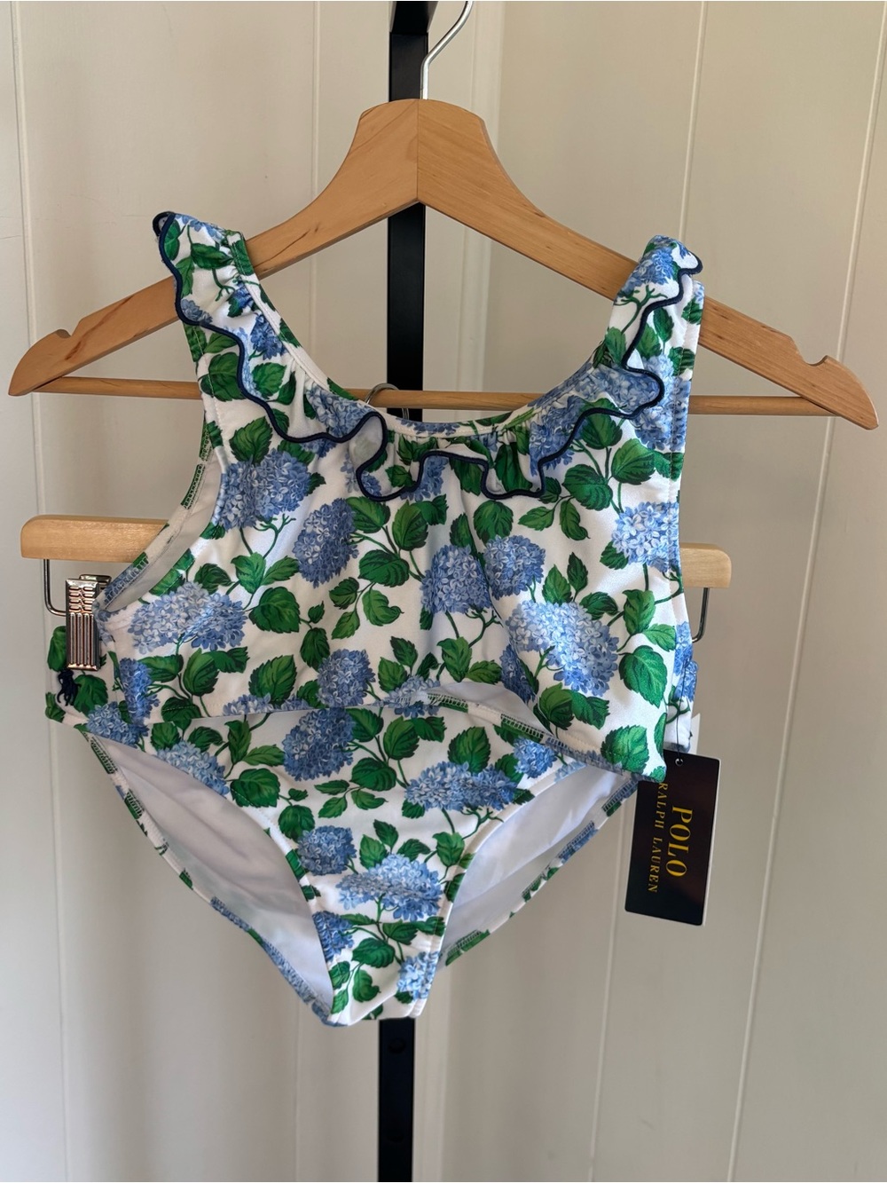 Polo Ralph Lauren NWT Hydrangeas Floral Ruffled Swimsuit Set 2pc Girls 14 Beach